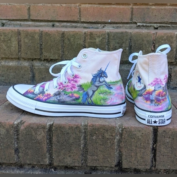 Unicorn Original Custom Art Converse Sneakers W8 - Picture 7 of 8